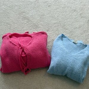 Shein Pink Tie-Front V-Neck Sweater & Light Blue V-Neck Sweater from H&M sweater